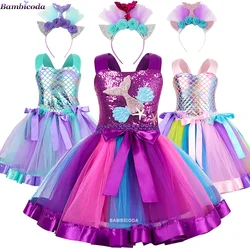 2024 Little Mermaid Cosplay Costume Girl Halloween Siren Ariel Disguise Kids Princess Party Role Play Dress for Girl 2-12 Years