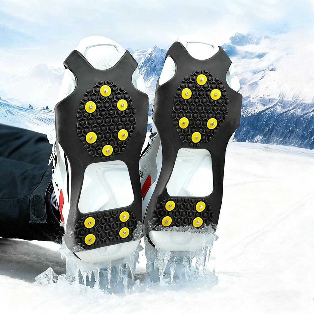 

2 шт., 10 стальных шпилек, кошки, снежные захваты, шипы для льда и снега, противоскользящие резиновые тяговые шипы для пешего туризма, ходьбы, скалолазания, бега