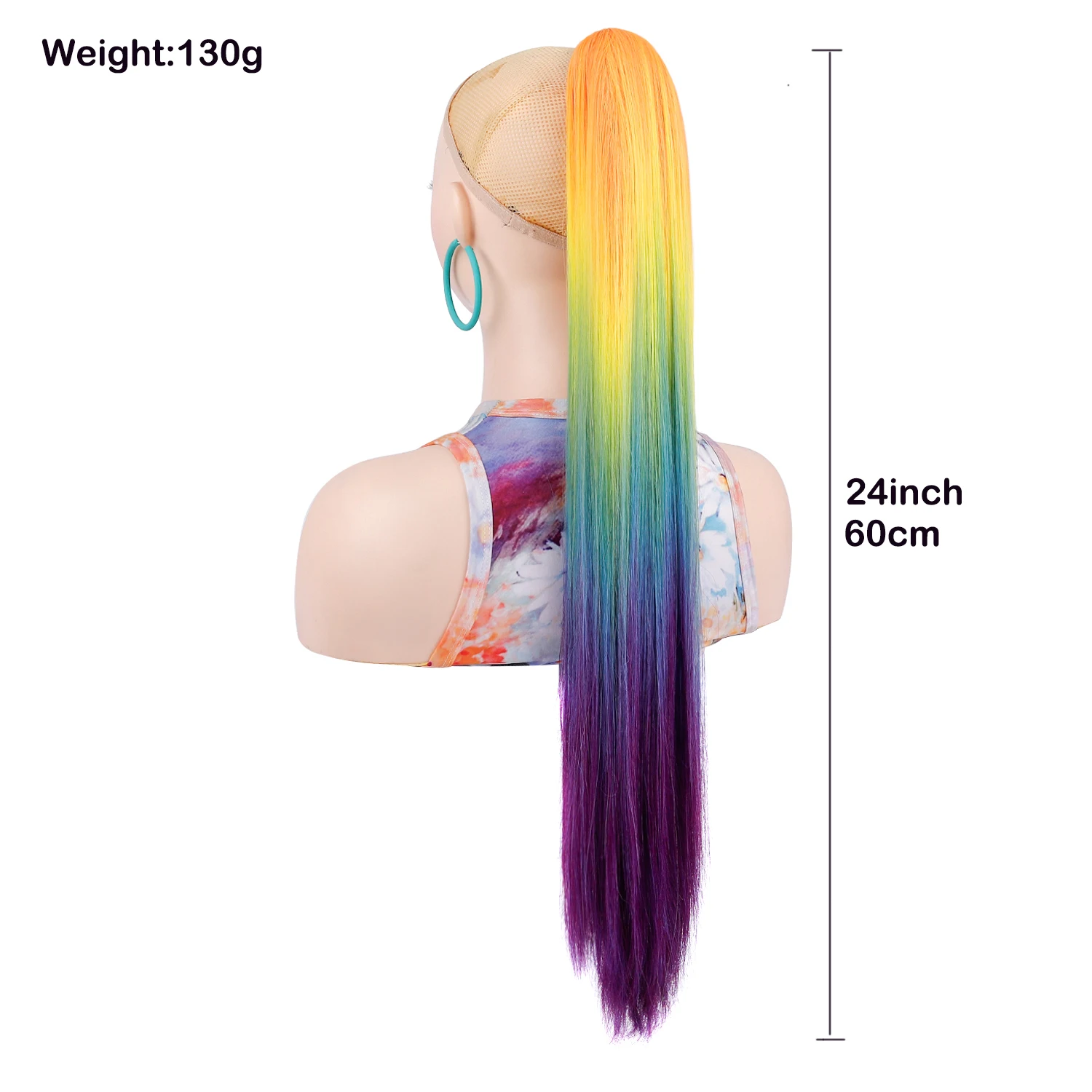 Zolin rabo de cavalo arco-íris ombre cor gradiente longo reto rabo de cavalo extensão do cabelo com garra estilo instantâneo peruca para mulher