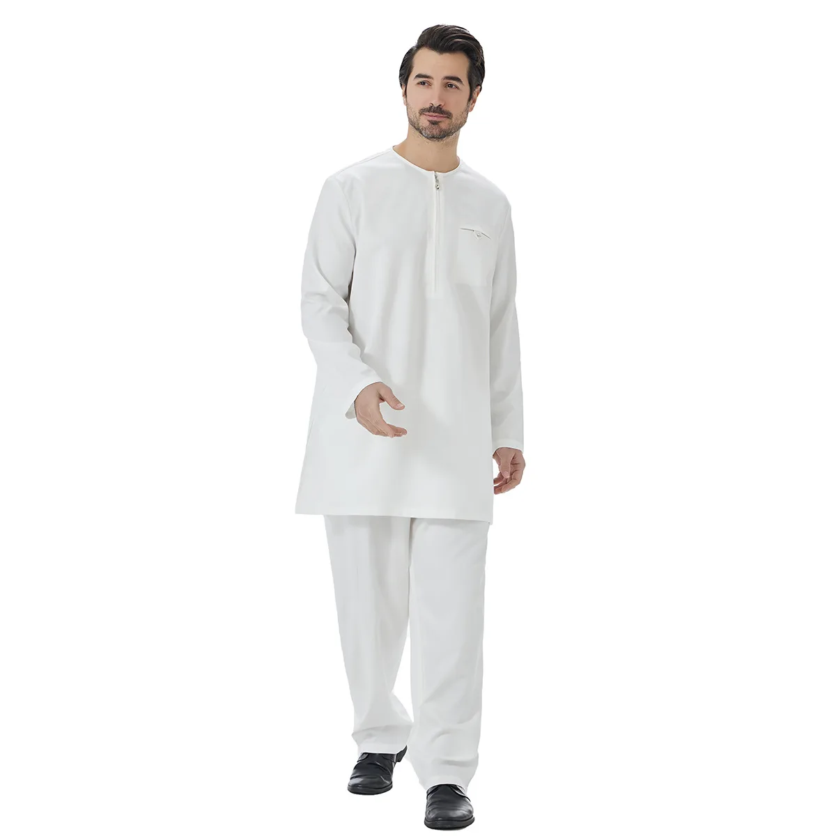 

Muslim Robe Arab Men's Ramadan Front Zipper Pakistan Arabia Turkey Abaya Male 2 Piece Set Tops and Pants Islamic Clothing 3XL