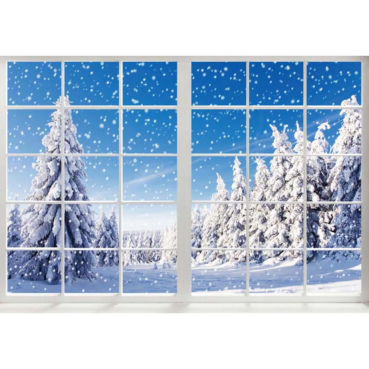 Allenjoy Winter Landscape Christmas Window Photography Backdrop