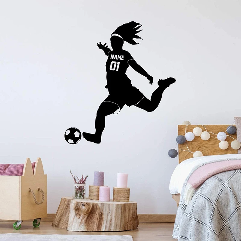 Custom Girls Name Soccer Player Vinyl Wall Sticker Personalized Sports Home Decoration Girls Room Soccer Ball Decals Mural 4758