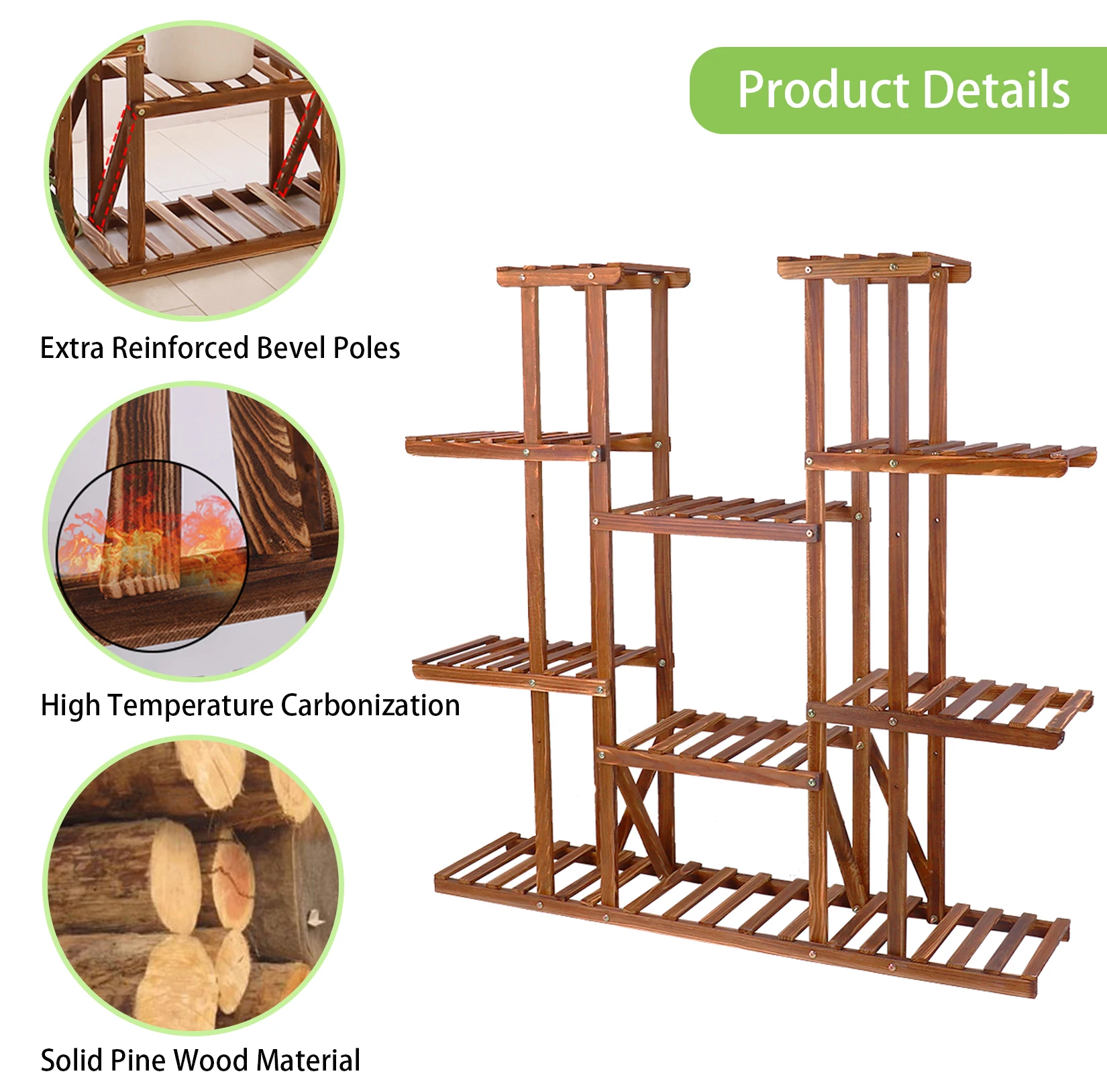 Wood Multi-Tiered Plant Stand Reinforced Flower Display Rack for Outdoor Indoor Decor image 5