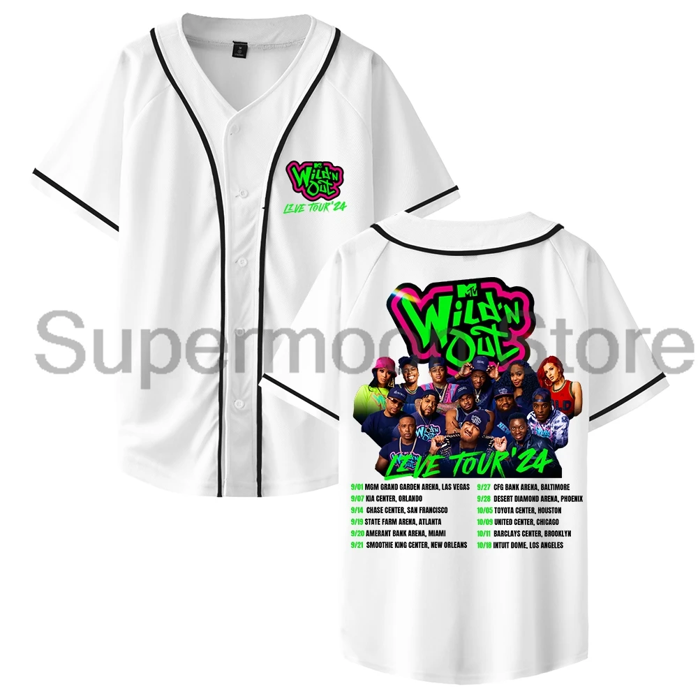 Wild'N Out Live Tour 2024 Baseball Jersey Tee V-Neck Short Sleeve Button-up Shirts Women Men Streetwear Hip Hop Clothes