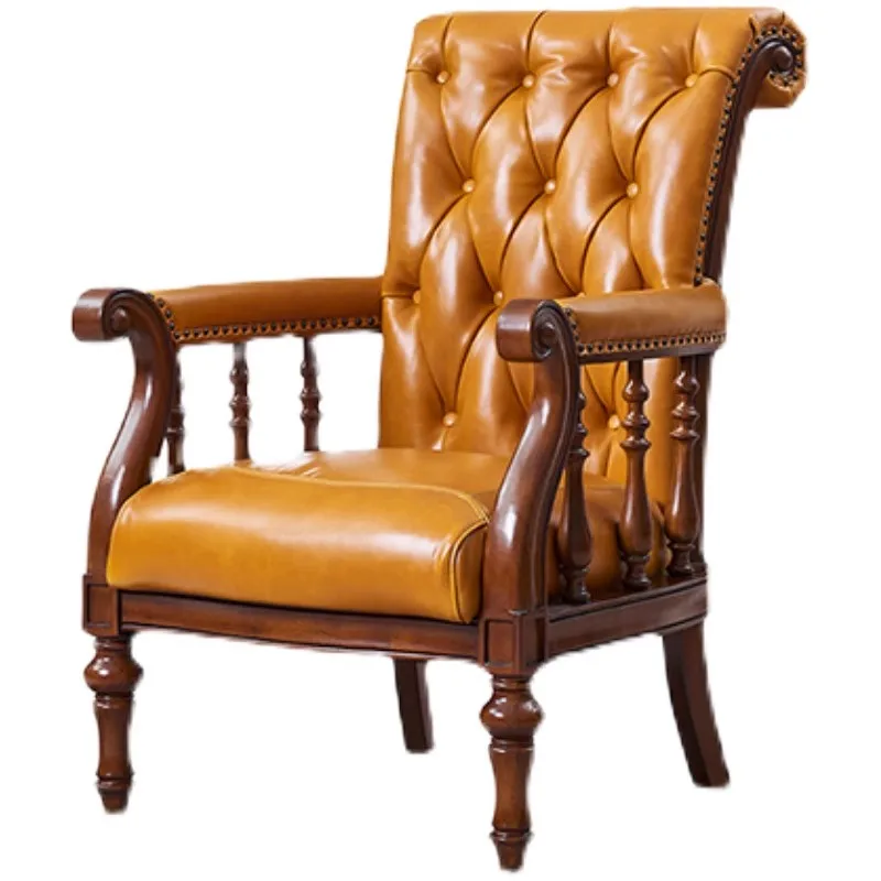 Light luxury American leather single sofa chair living room furniture balcony high backrest leisure chair