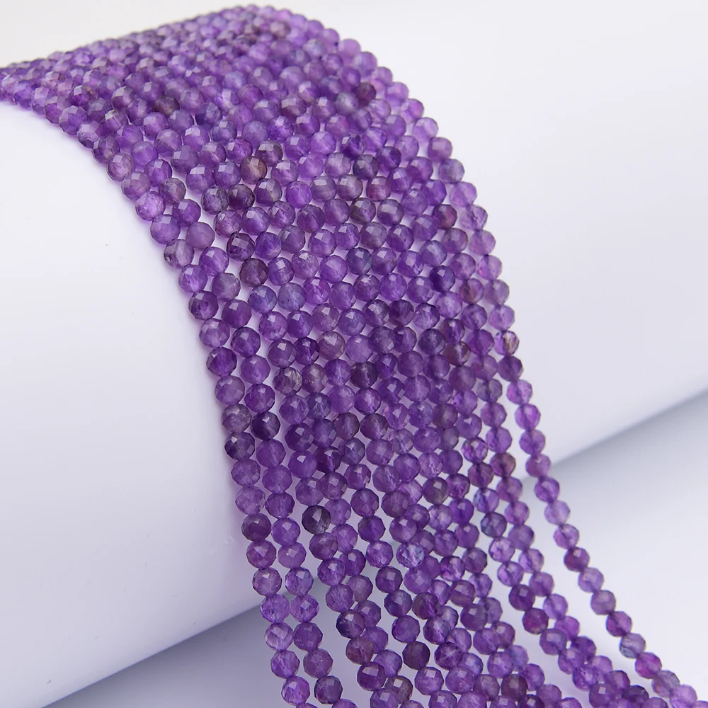APDGG 5 Strands 4mm Natural Purple Amethyst Faceted Round Loose Beads 15.3'' Jewelry Making DIY