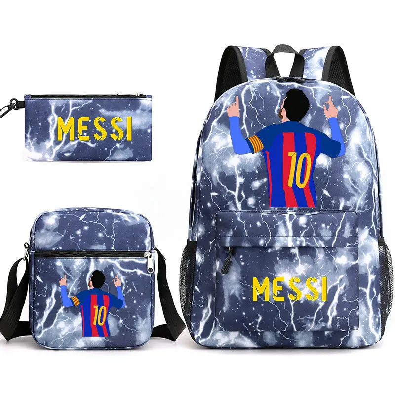 Messi Backpacks 3Pcs Set Boys Girl School Backpack Students school bag Teens Large capacity Cartoon Mochila Infantil