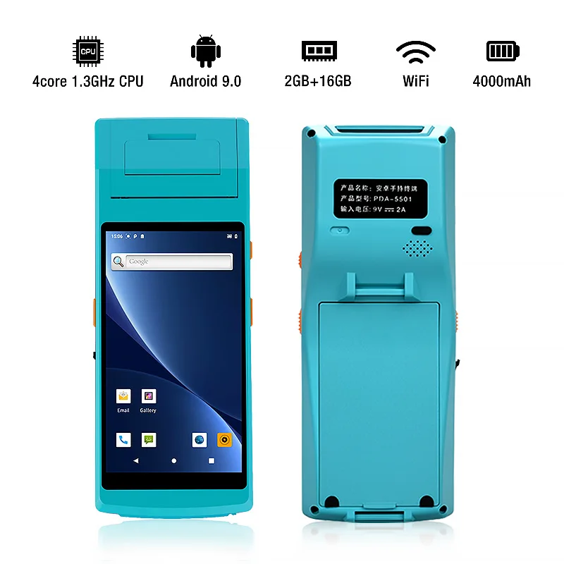 PDA Android 9.0 Thermal Printer Wifi Bluetooth NFC 2D Barcode Scanner Handheld Terminal Build In 58MM For Inventory management