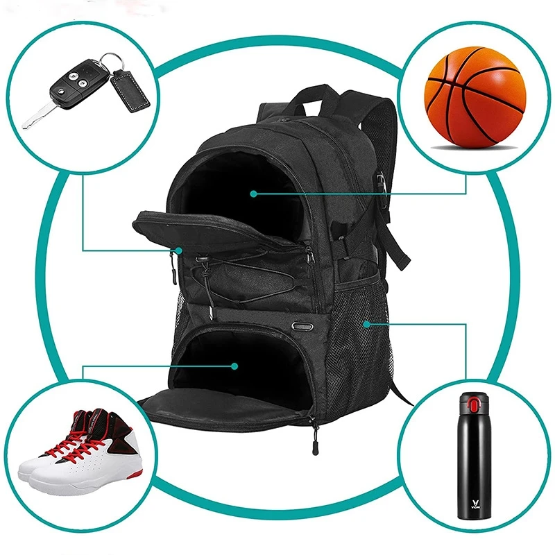 Basketball Backpack Large Sport Bag with Separate Ball holder Shoes compartment for Basketball Soccer Volleyball Swim Gym Travel