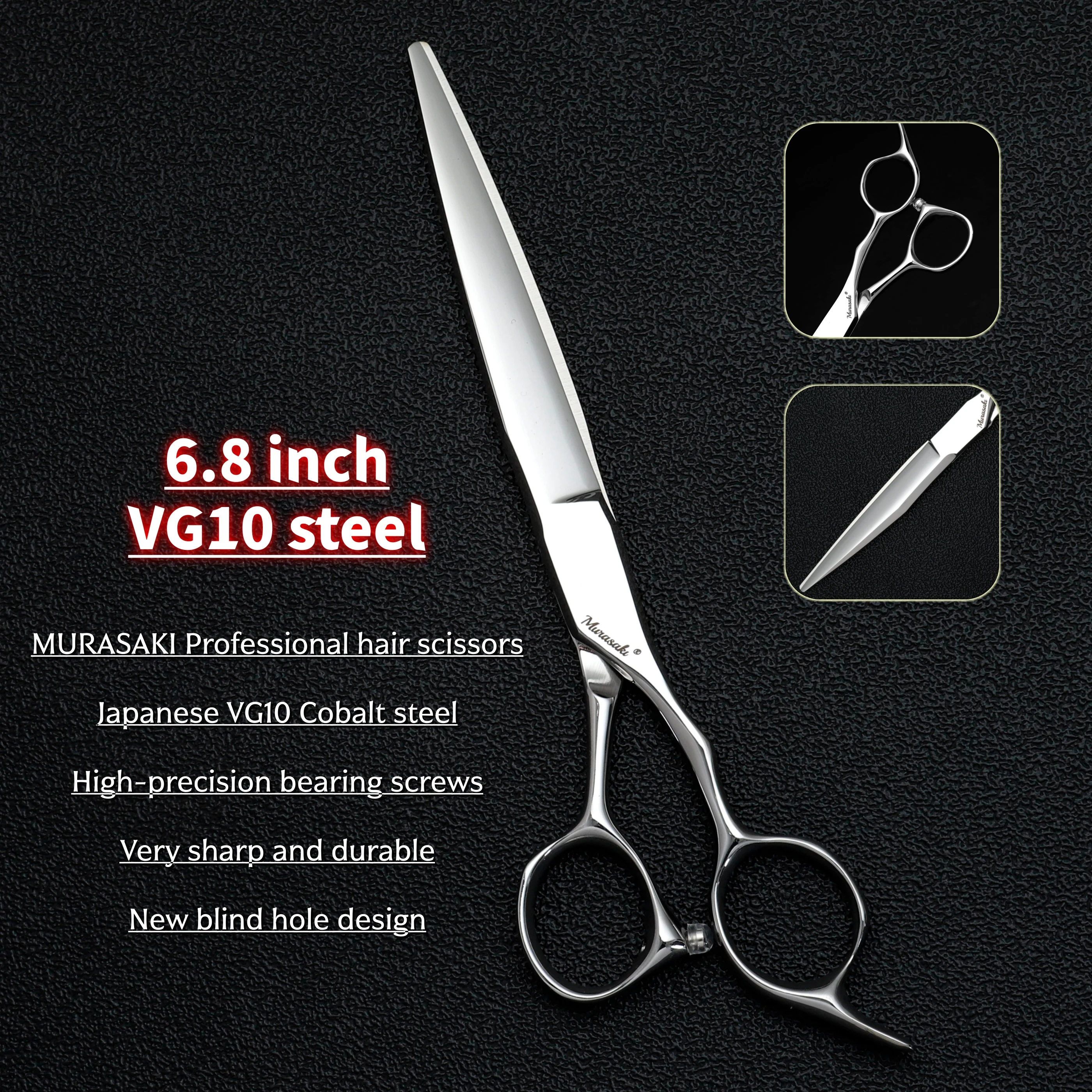 MURASAKI Professional Barber Scissors, 6 to 6.8 Inch New Blind Hole Design Hair Cutting Shears, VG10 Steel Barber Shop Accessori