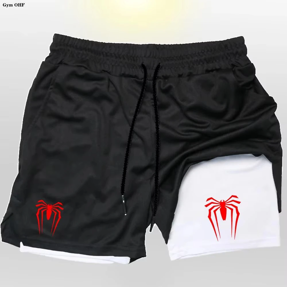 2025 New Super Hero Spider 2-in-1 Men's Tight Shorts Summer Sports Quick Drying Running Fitness Boxing Sanda Yoga