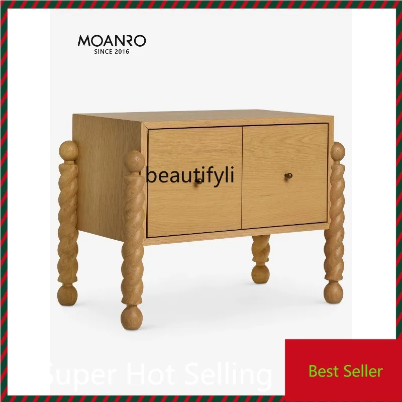 

B132 Medieval bedside table Household bedroom Solid wood bedside cabinet French retro log storage cabinet