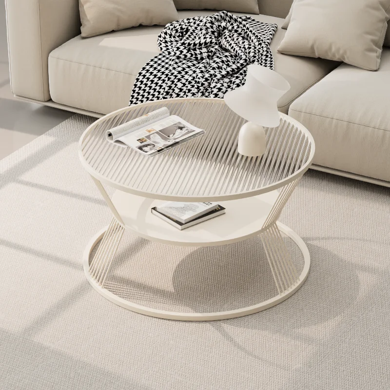 Nordic Style round Tempered Glass Coffee Table 2-Tier Storage Modern Minimalist Design for Small