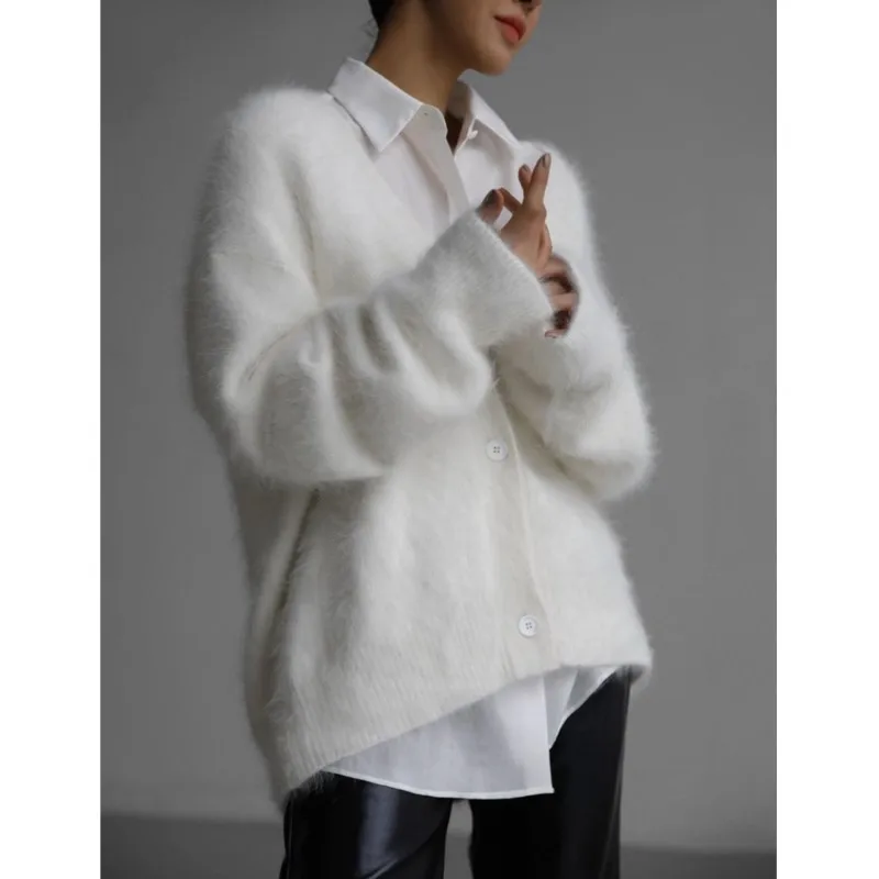Women's Solid Knitted Cardigans Coat Fashion Autumn Winter V-neck Long Sleeves Sweater Female Buttons High treet Sweater Jacket