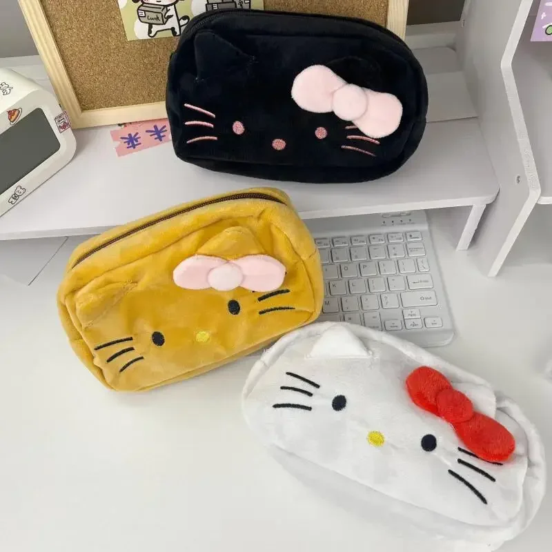 

HelloKitty Sanrio Plush Pen Bag Anime Figure Girl Pencil Case Cartoon Large Capacity Student Stationery Storage Bag