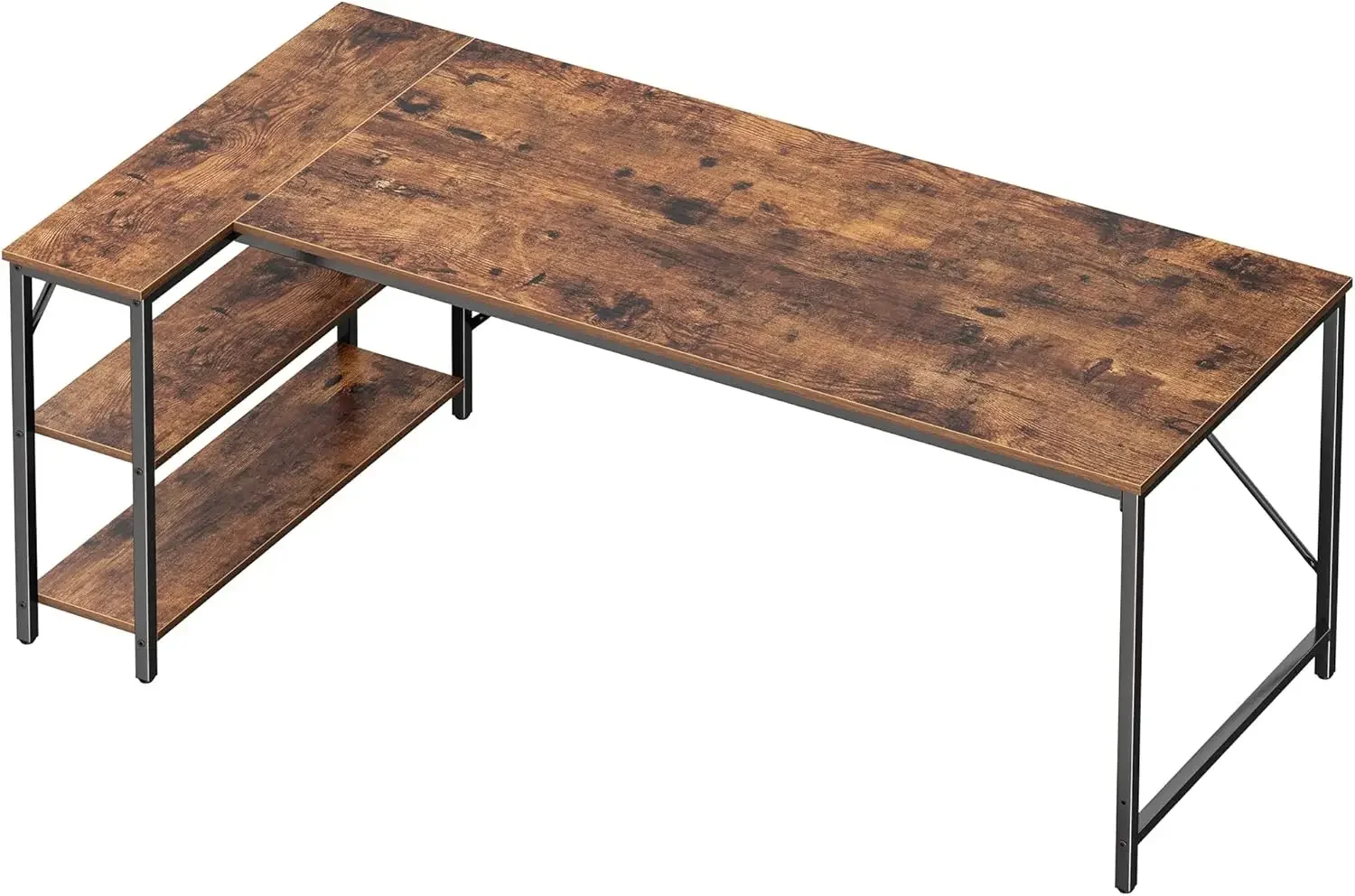 

L-образный стол, 63-дюймовый компьютерный стол с двусторонними полками для хранения, для игрового углового домашнего офиса, письменного кабинета, металлический каркас