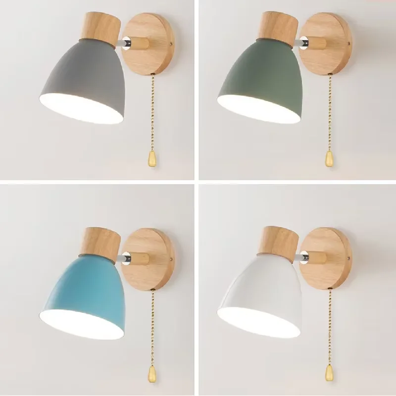 الشمال معكرون غرفة نوم اللوح الأمامي خشبية الفن الجدار مصباح بسيط LED غرفة المعيشة غرفة الطعام الممر الدرج حائط الخلفية مصباح #5