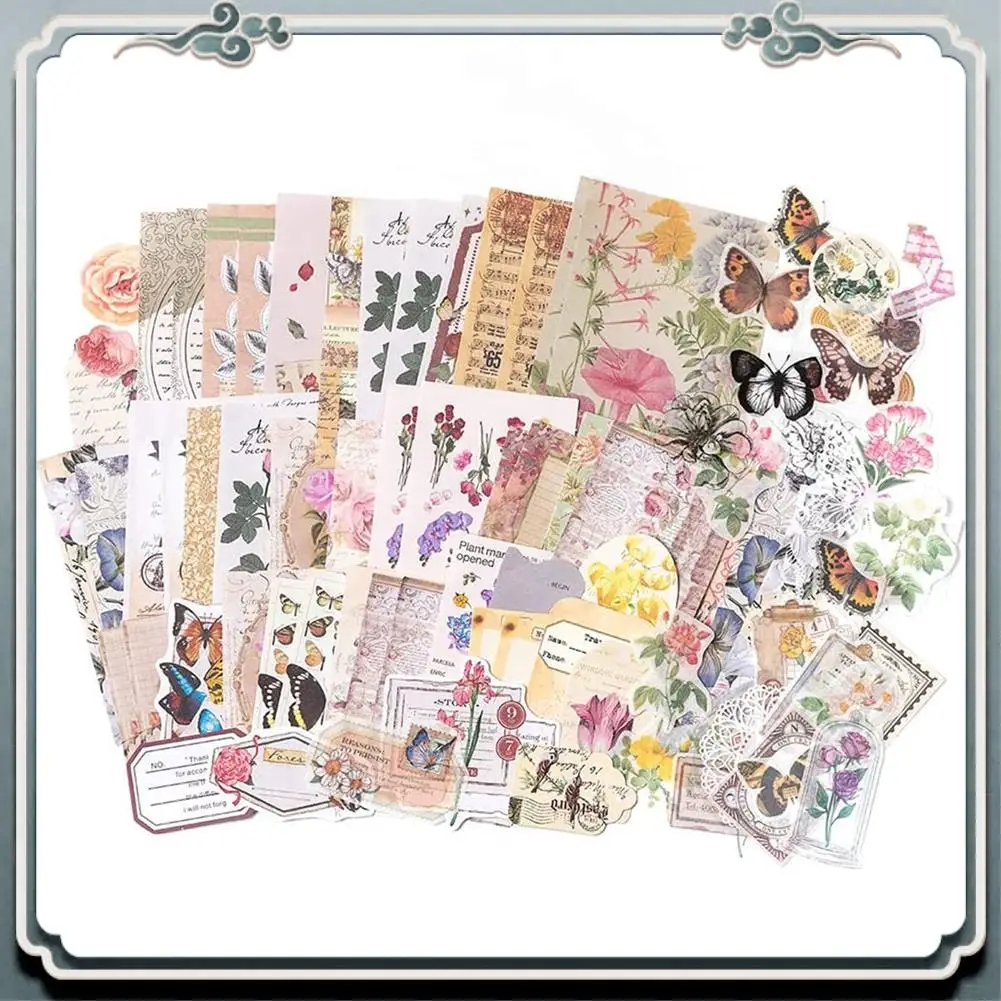 

ABIJ-520Pcs Vintage Scrapbooking Stickers Pack,DIY Retro Journaling Supplies Stickers Kit,Flowers Scrapbook Paper Accessories