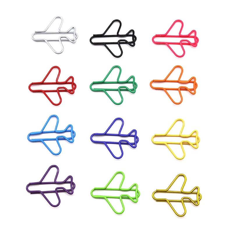 10Pcs Colourful Cartoon Aircraft Paper Clip Creative Shaped Bookmark Documentation Office Binding Supplies Student Stationery