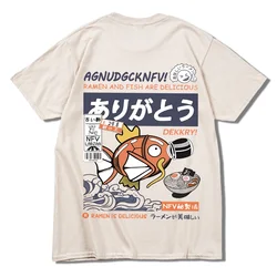 Camiseta de manga corta para hombre, Camisa de algodón, cómoda, informal, con estampado de peces ramen, estilo hip hop, 2024