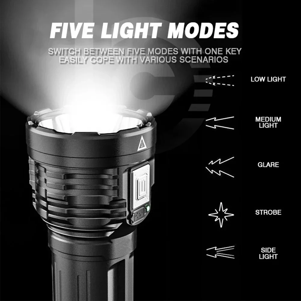 LED Powerful Flashlight With 8 Lamp Beads Super Tactical Light With COB Side Lamp Camping Lantern USB Rechargeable Outdoor Torch