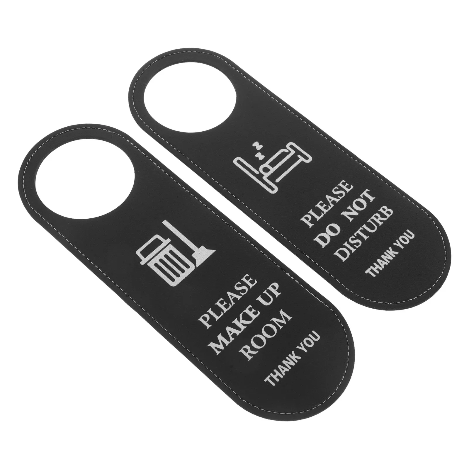 2Pcs PU Do Not Disturb Door Hanger Sign Double Sided Hotel Housekeeping Make Up Room Privacy Door Knob Sign for Office