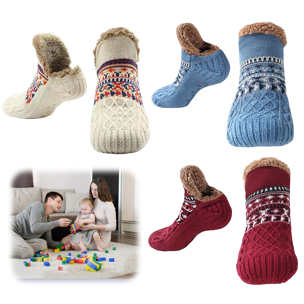 

24cm-30cm Winter Indoor Home Slippers Socks Nonslip Bedroom Sleeping Woolen Warm Sock Thermal Slipper Socks for Christmas Gifts