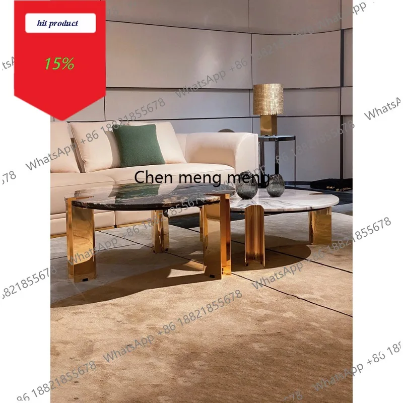 

Кофейный столик M02 из натурального камня, дизайнерский, с креативной ножкой из нержавеющей стали, комбинация столешницы из роскошного камня