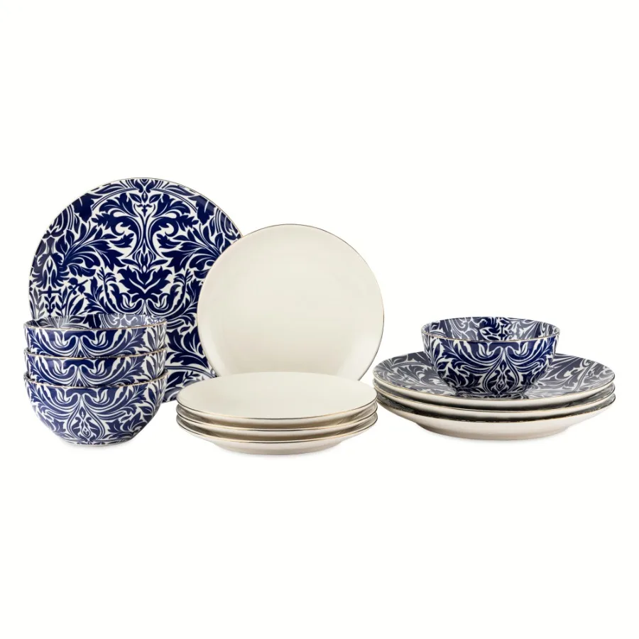 

Thyme and Table Nova 12-Piece Ceramic Dinnerware Set Blue and White