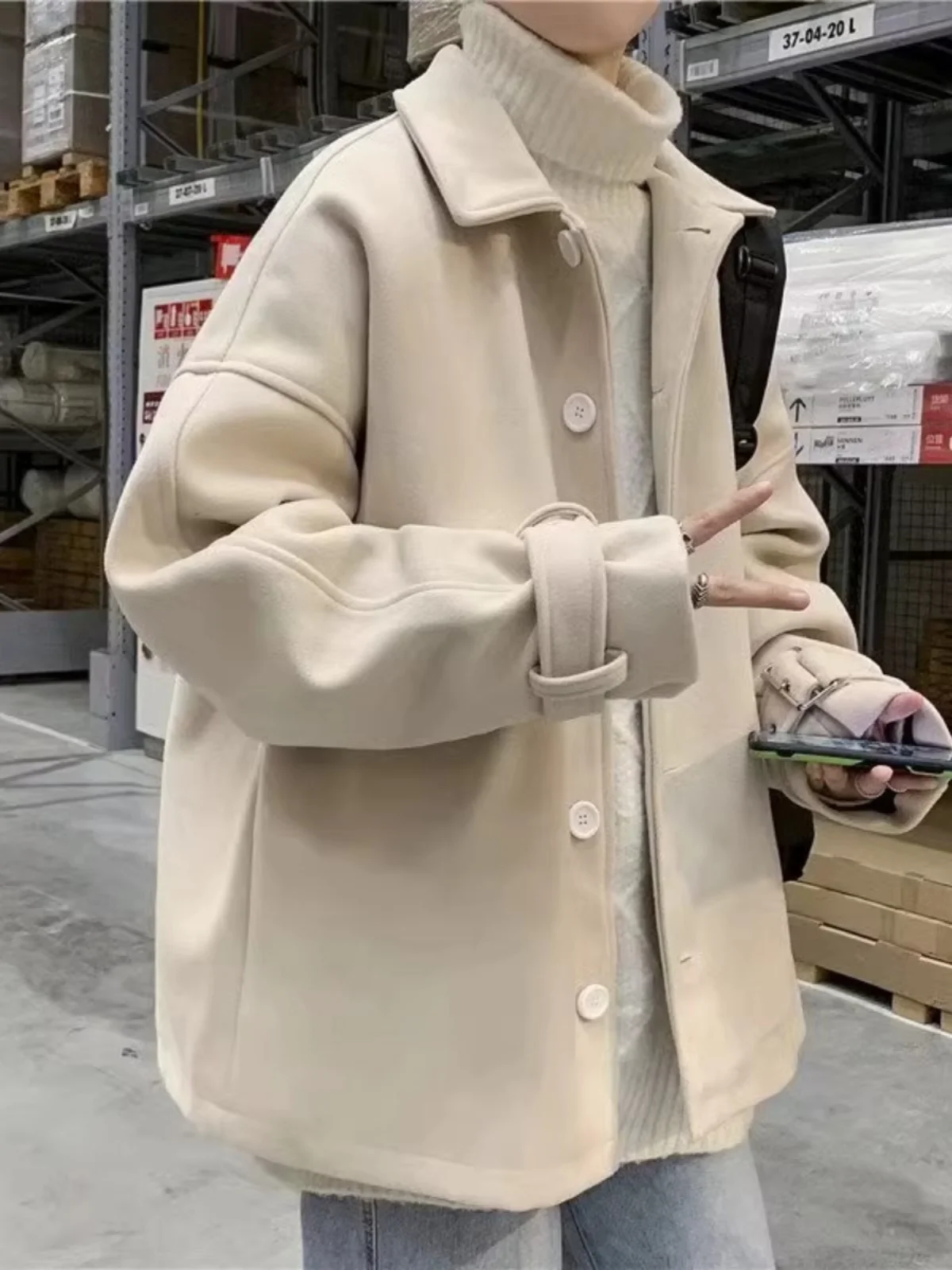 

Пальто из шерстяной смеси в корейском стиле: мужская одежда в стиле стимпанк, викторианский, антикварный, исторический, нейтральный дизайн.