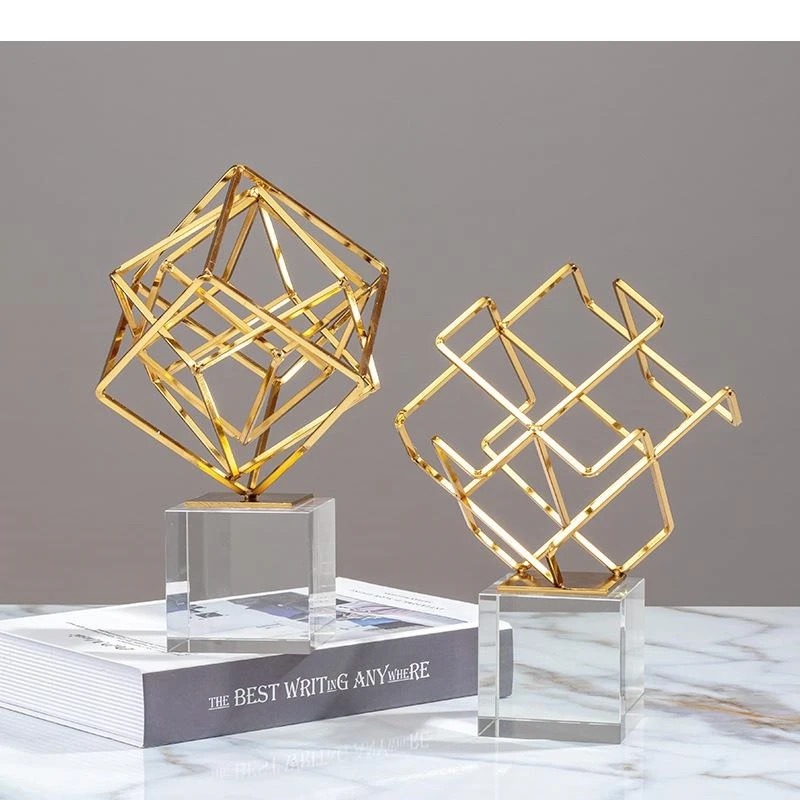 Geometric Metal Ornaments Crystal Base Crafts Desk Decoration Gold/silver Artwork Statue Modern Home Decor