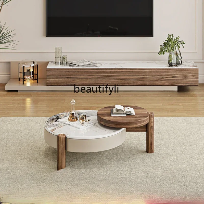 

Italian minimalist coffee table TV cabinet combination living room simple household round small coffee table