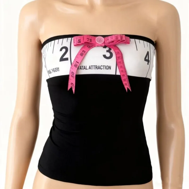 American Subculture Hottie Strapless Vest Sexy Bow Stitching Design Vests Fashion Retro Chic Tanks Women Slim Top Ropa Mujer