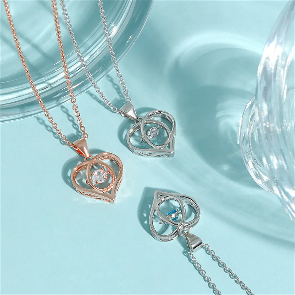 

Smart Heart-shaped Pendant Valentine's Day Gift For Girlfriend Colored Diamond Necklace Beating Heart Simple Heart-you Necklaces