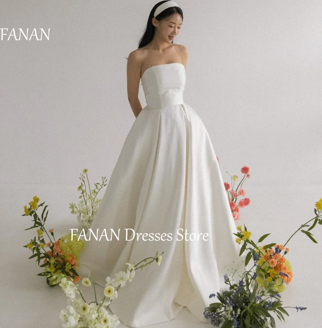 FANAN-Marfim simples vestidos de casamento sem alças, vestidos de noiva Custom Made, A-Line Satin Corset, vestido sem mangas, cetim, Coréia, Plus Size