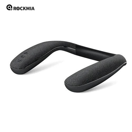 Marca Rockmia, altavoz Bluetooth con banda para el cuello, EBS-908 gris, 6w, BT 5,0, boom estéreo inalámbrico para juego de trabajo en casa, caminar y andar en bicicleta