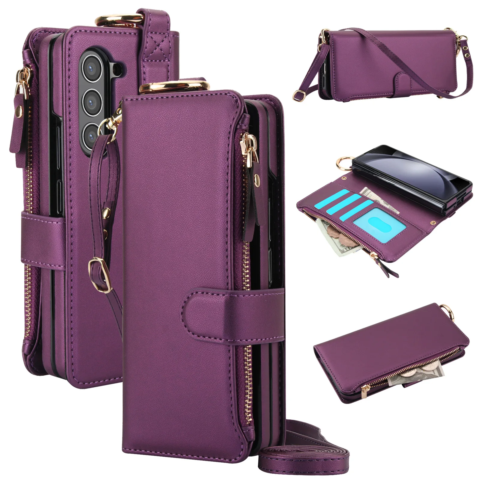 

Suitable for Samsung Z Fold6 5 4 3 pen slot folding crossbody mobile phone case ring wristband protective cover