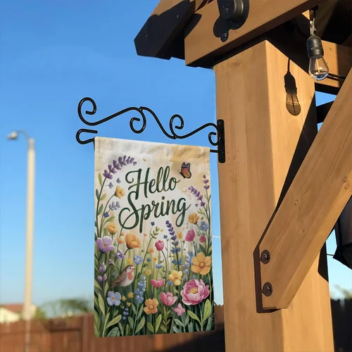 Hello Spring Garden Flag Rain Boots Tulip Floral Yard Decor Outdoor House Banner IIX yyi