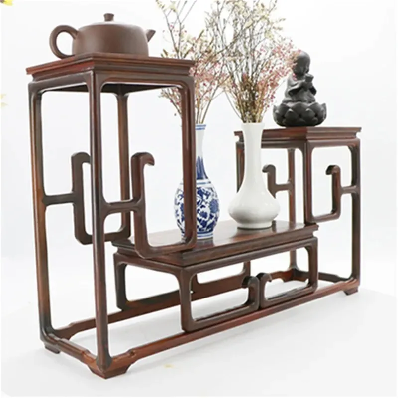 Big Red Rosewood High Low Bogu Display Stand for Bonsai Strange Stone Purple Clay Teapot Vase Mahogany Base Shelf Rack