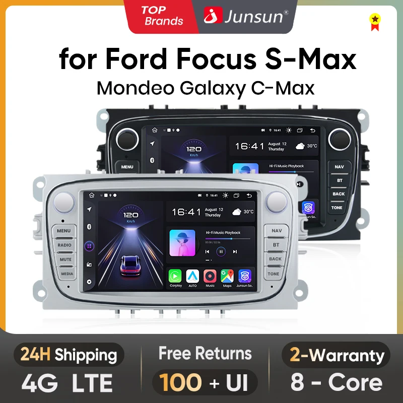 Junsun Wireless CarPlay Android Auto Radio for Ford Focus S-Max Mondeo Galaxy C-Max Kuga 4G RDS GPS Autoradio