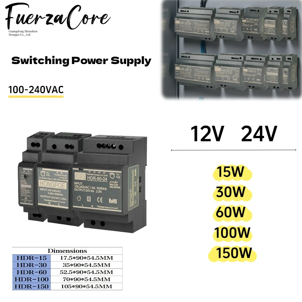 

Импульсный источник питания на DIN-рейку 100-240 В переменного тока HDR-15 Вт 30 Вт 60 Вт 100 Вт 150 Вт 12 В 24 В SMPS Ультратонкий трансформаторный драйвер светодиодного освещения