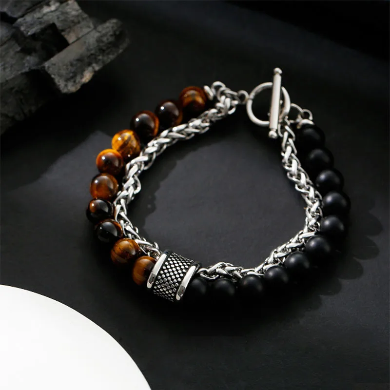 1 Piece Simple Temperament Black Beaded Chain with Natural Stone Beaded Chain Bracelets MEN\'S FASHION Items Holiday Travel Gift
