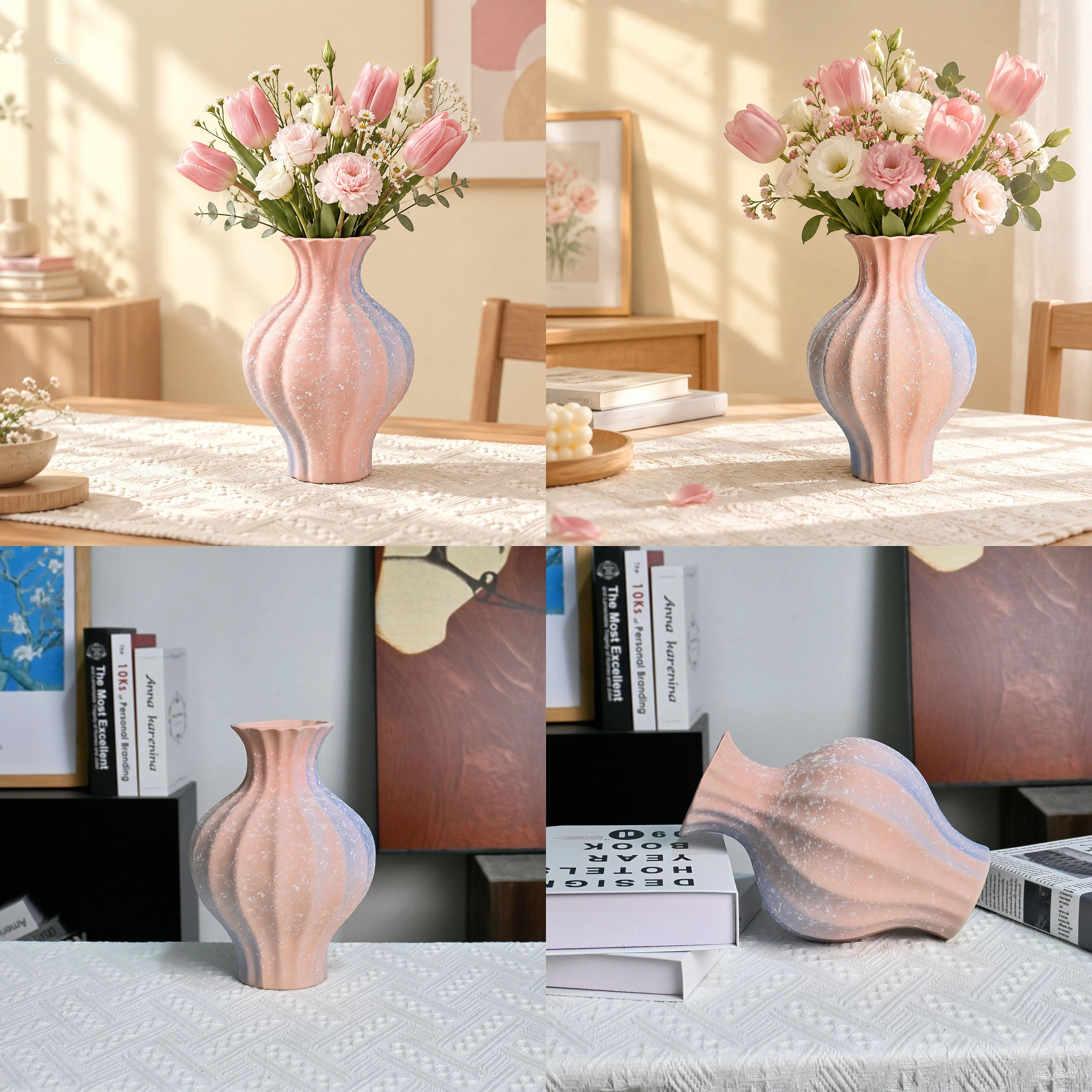 Handmade Ceramic Vase Jingdezhen Matte Rose Blue Melon Ridge Flower Home Decor  Home Decor Home Decoration