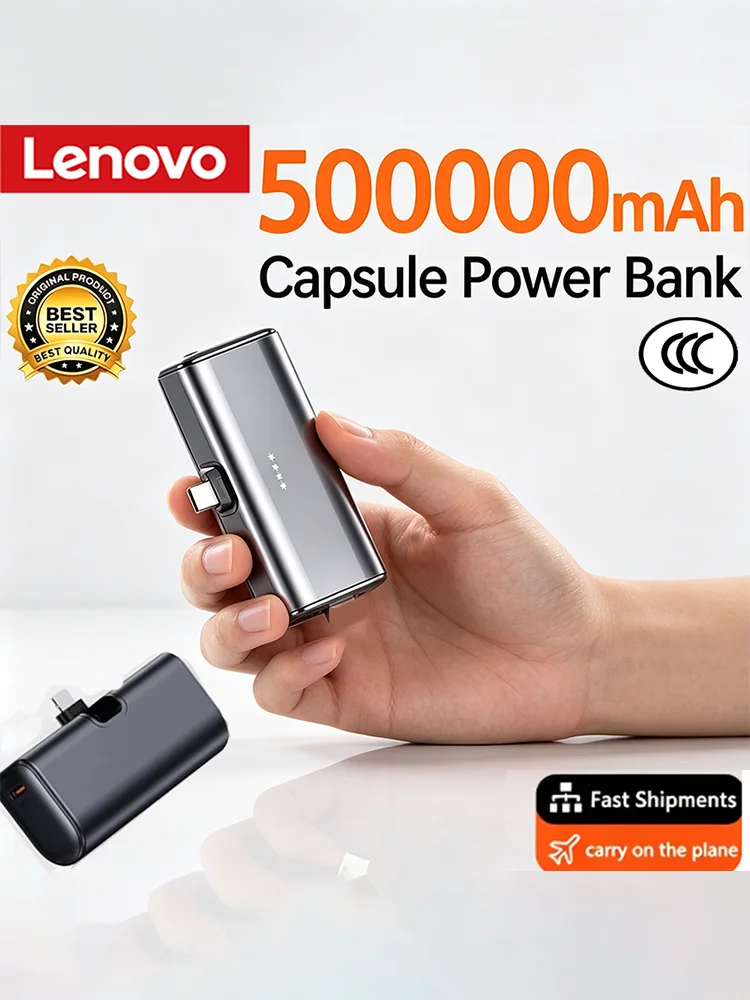 Lenovo 22,5W Schnellladende Mini-Kapsel-Powerbank 500000mAh USB-C Tragbarer externer Akku für iPhone 17 Android Reisegeschenk