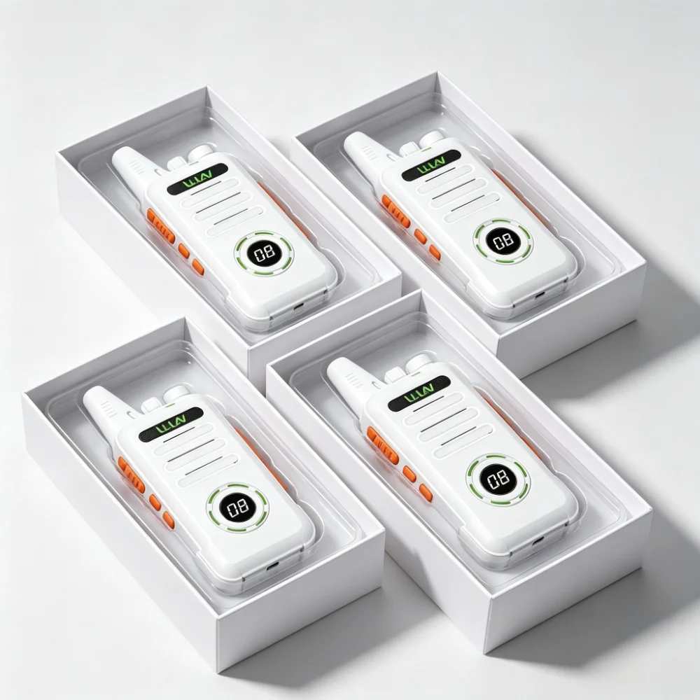 4PCS Mini Portable KD-C1 PLUS Handheld UHF 400-470MHz Walkie Talkies with 1500mAh Battery 16 Channels 2 Way Radio FM Transceiver