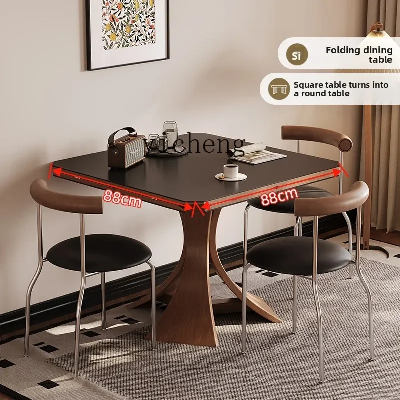 

folding dining table rock slab square variable round medieval solid wood retractable function dining table
