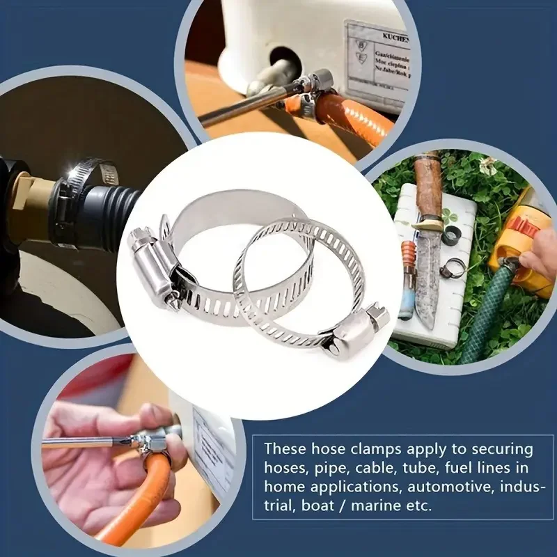 10Pcs Adjustable Worm Drive Hose Clamps 10-16mm 16-25mm Stainless Steel Pipe Fastener for Marine Fuel Line