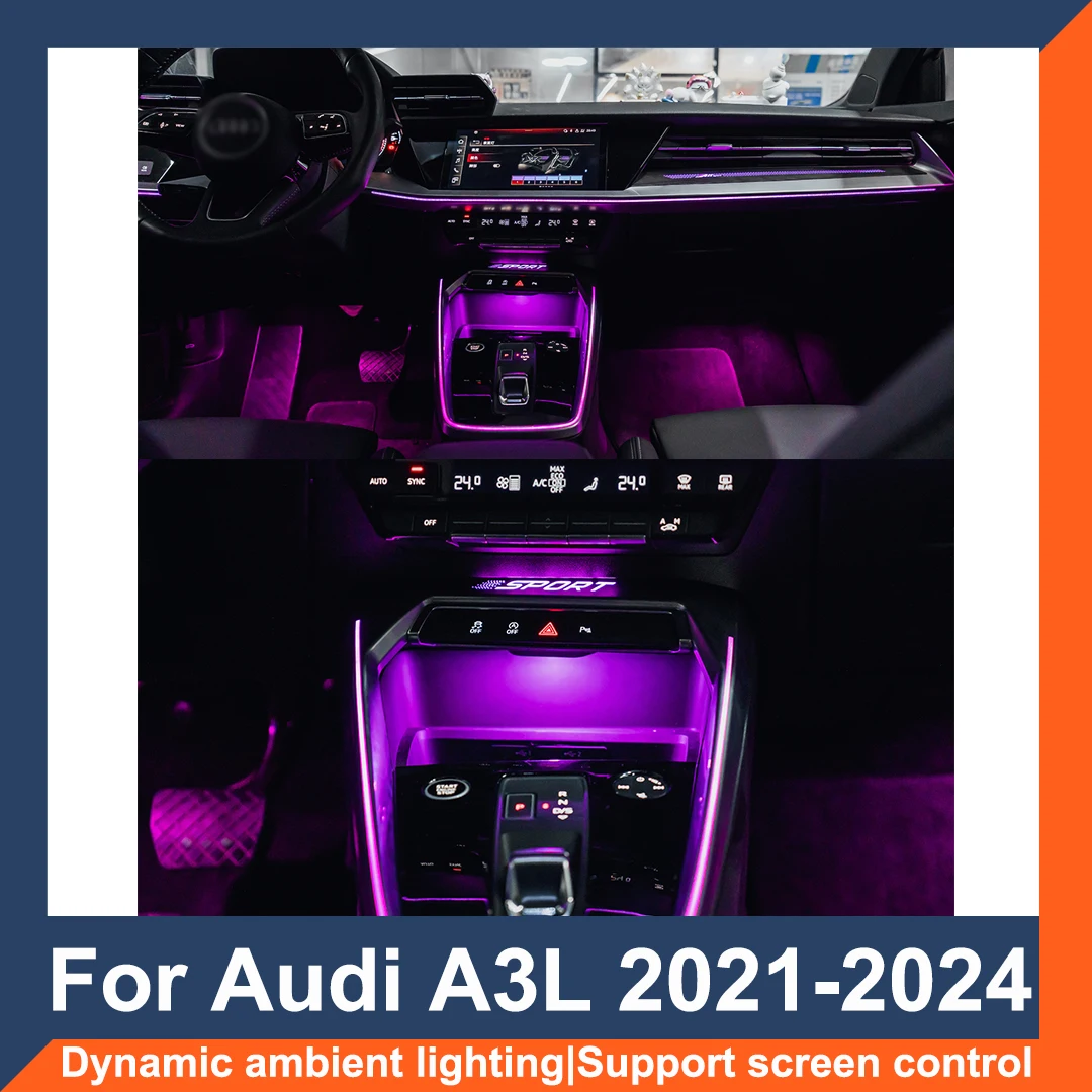 

Для Audi A3L 2021-2024, Модифицированная атмосфера, искусство 30, 64 цвета, лазерная резка Cenmu, управление экраном, атмосфера