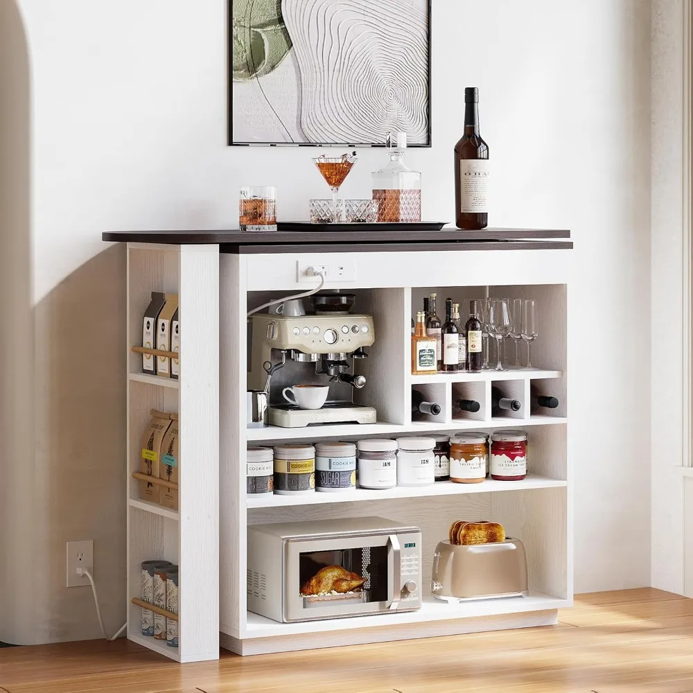 Bar Counter with Storage Function, 360° Rotation, and Power Outlet.