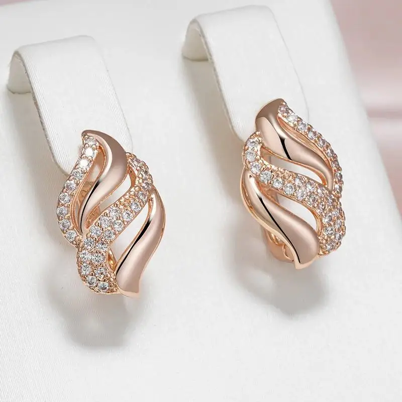 Luxury Inlaid White CZ Dangle Women's Earrings Shine Gold Color Geometry Daily Wear Party Jewelry Anniversary Gift